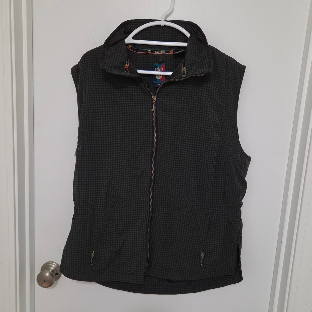 Vintage Sunice Golf Vest Men's Black Green Geometric Full Zip Size M 2464